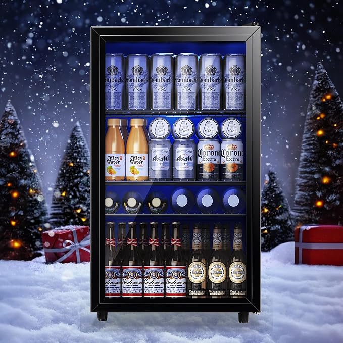 3.5 CU.FT Beverage Fridge Mini Refrigerator Soda Cooler Glass Door Featuring LED Light & Adjustable Shelves,7 Modes Ideal for Apartment, Office, Dorm - Image 2