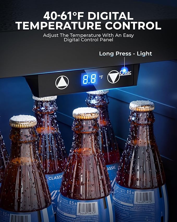 18L Beverage Refrigerator Cooler, 24-Can Mini Fridge with Glass Door | LED Light, 40–61°F Digital Temperature Control, Freestanding Drink Fridge for Soda, Beer, Bedroom, Office & Home Bar - Image 3