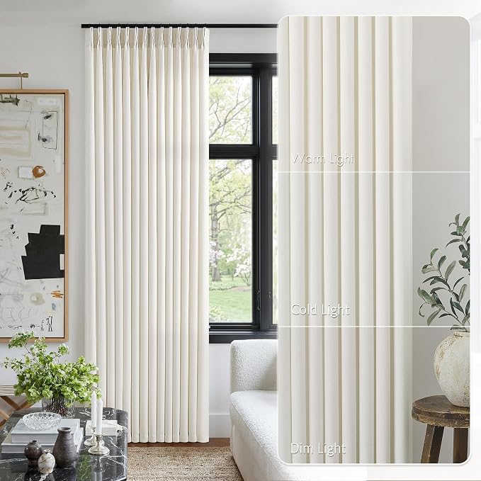 Pinch Pleated Linen Curtains 98 Inches Long 4 Panels Set Ivory Cream Memory - Image 9