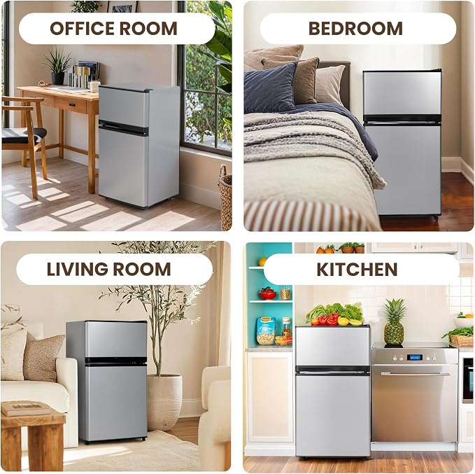 3.6 Cu.Ft Refrigerator with Freezer for Kitchen Office, Silver | Double Door Small Fridge with Freezer, 7-Level Thermostat, Adjustable Shelves & Quiet Operation for Dorm and Bedroom - Image 6