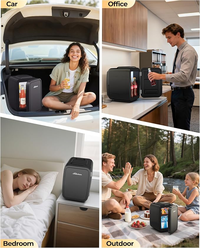 BEICHEN Mini Fridge 4 Liter/6 Can Portable Compact Refrigerator | for Bedroom Office Dorm Car, Fast Cooling, Low Noise, 100-125V AC/5-12V USB, for Skincare, Food, Drinks(Black) - Image 7