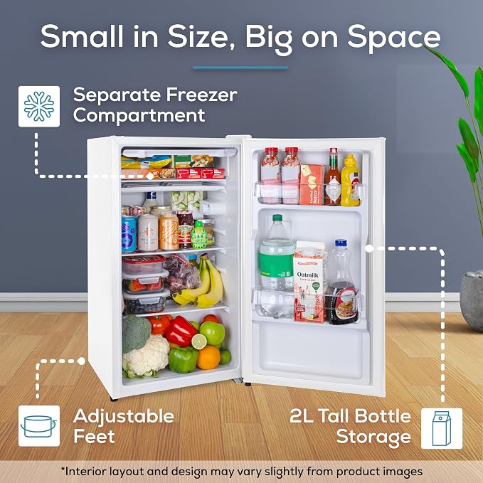 Igloo 3.2 Cu.Ft. Mini Fridge with Freezer - Single Door Compact Refrigerator with Glass Shelves for Homes, Dorms & Offices- Keep Snacks, Drinks & Frozen Foods Cool with Temperature Control Mini Fridge - Image 3