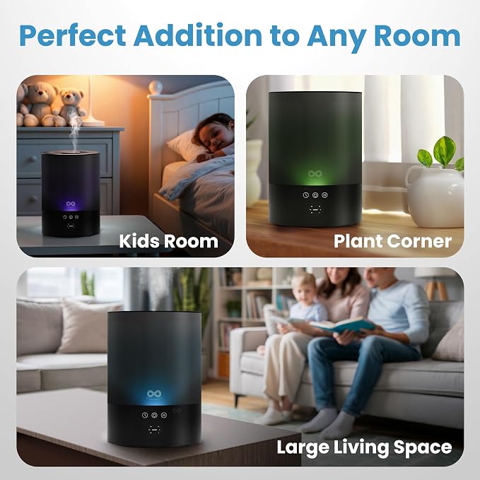 Everlasting Comfort 2.5L Top Fill Humidifiers for Bedroom - Quiet Easy to Fill & Clean, 24HR Runtime, Night Lights, Timer, Ultrasonic Cool Mist Humidifier, Auto Shut-Off, Essential Oil Diffuser - Image 8