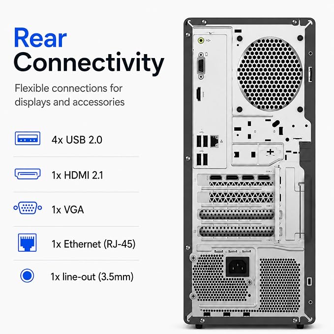 Lenovo IdeaCentre Next Gen AI Tower Business Desktop Computer, 20-Core Intel Ultra 7 265K, 32GB DDR5, 1TB SSD, HDMI + VGA, Wi-Fi, RJ-45, USB-C, Wired Keyboard & Mouse, Windows 11 - Image 4