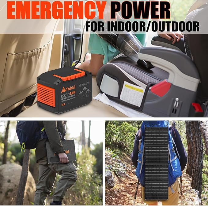 Takki 300W Solar Generator 240Wh Portable Power Station with 40W Foldable Solar Panel Power Bank with 110V AC Outlet USB DC for Emergency CPAP Outdoor Camping Home Use Blackout - Image 5