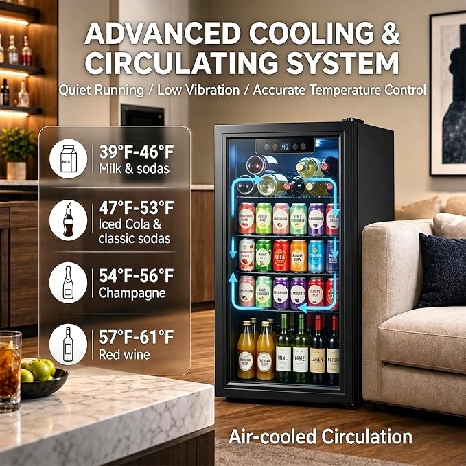 Beverage Refrigerator, 3.2 Cu.Ft Mini Fridge with Glass Door & Air Cooling, and Electronic Temperature Control for Beer, Wine, Soda, Compact Drink Fridge for Home, Office, Bar (3.2 Cu.Ft) - Image 3