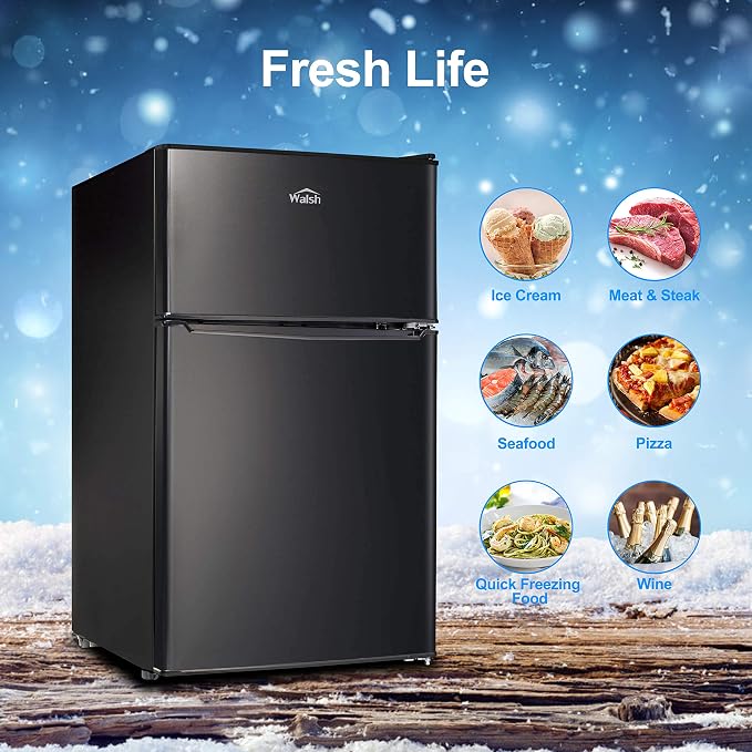 Walsh Compact Refrigerator, Dual Door Mini Fridge, Energy Efficient, Adjustable Mechanical Thermostat with Freezer, Reversible Doors with Leveling Front Legs, 3.1 Cu Ft, Black - Image 4