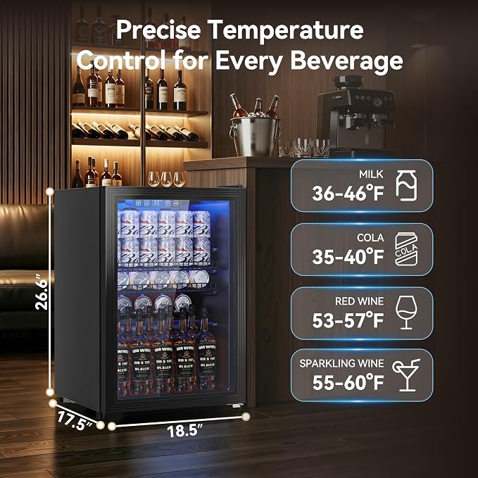 Tehanld 2.5 Cu.Ft Beverage Fridge, Glass Door Mini Fridge, Black, 96 Can | Adjustable Shelves for Wine & Beer, Digital Temp, Holds Up to 96 Cans, Freestanding for Home & Office - Image 2