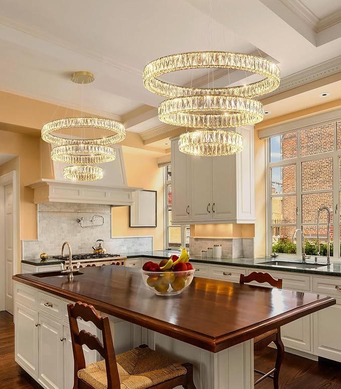 HAIXIANG Modern Glam Chandelier Crystal LED Remote Rings Chandelier Adjustable - Image 6