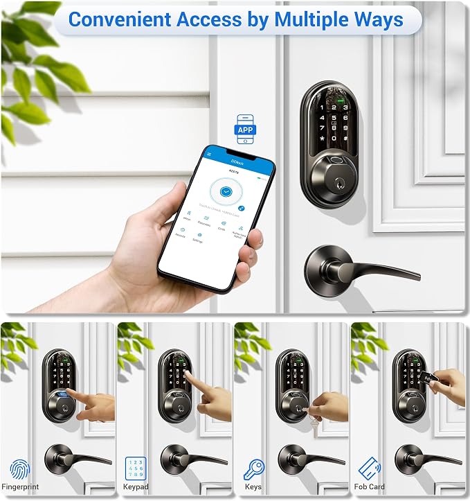 Veise RZ07B Smart Locks for Front Door, 2 Lever Handles, Fingerprint Keyless - Image 2