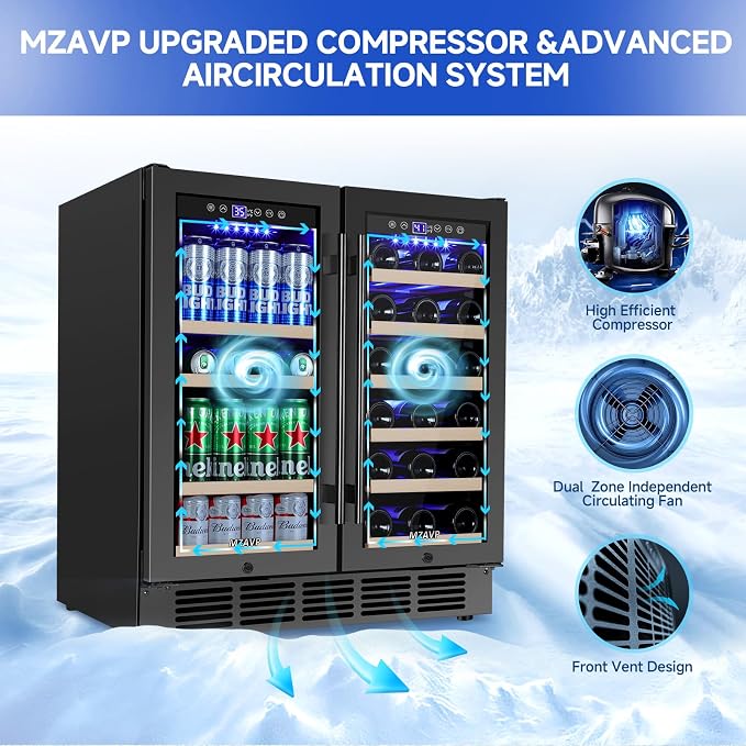 30 Inch Wine and Beverage Refrigerator, Dual Zone 30" Wine Fridge Under Counter/Freestanding, 30 Inch Wide Beverage Cooler with Glass Door, Holds 30 Bottles & 110 Cans for Home Bar Office, Black - Image 3