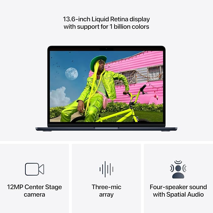 Apple 2026 MacBook Air 13-inch Laptop with M5 chip: Built for AI, 13.6-inch Display, 24GB Unified Memory, 1TB SSD, 12MP Center Stage Camera, Touch ID, Wi-Fi 7; Midnight with AppleCare+ (3 years) - Image 5
