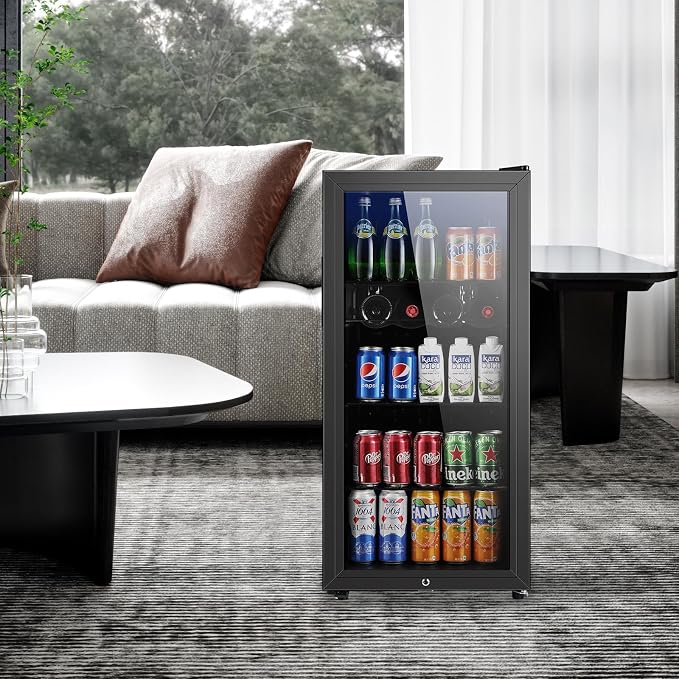 Saeoola Beverage Refrigerator, 4.5 Cu.ft Mini Fridge with Double Glass Door, Cooler for Soda, Beer or Wine for Home, Office or Bar with Adjustable Removable Shelves (Black) - Image 6