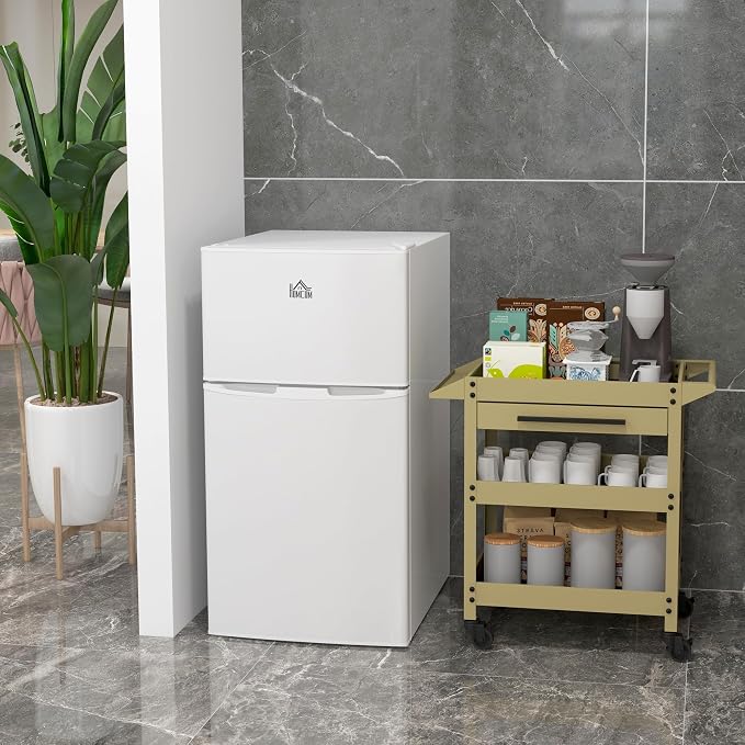 HOMCOM 3.2 Cu.Ft Mini Fridge with Freezer Double Reversible Door White | Compact Refrigerator, Adjustable Thermostat, Shelf, for Bedroom Dorm Home Office, Energy Efficient - Image 9