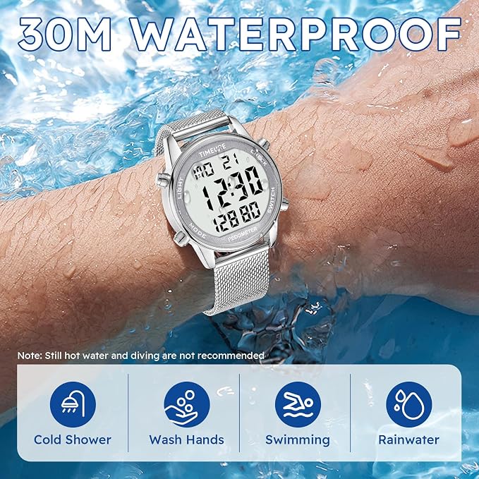 Men's Pedometer Watch with Stainless Steel Bracelet, Step Counter Watch No App - Image 3