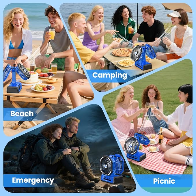 Dual Head Portable Rechargeable Fan 20000mAh Battery Powered Camping Fan Cordless with LED Lantern & Remote, Auto Oscillation, Hook, Battery Operated for Tent Office Travel Picnic Jobsite Orange - Image 7