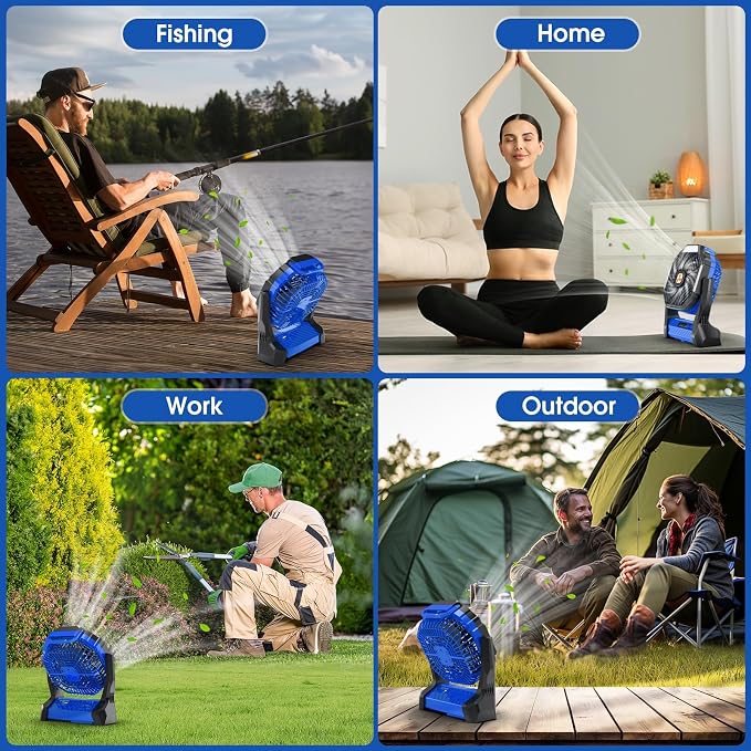 Portable Fan Rechargeable, 20000mAh Cordless Battery Powered Camping Tent Fans with SOS & LED Lantern, Small USB C Operated Outdoor Ventilador for Travel Camp Fishing Picnic Beach Home Essentials - Image 7