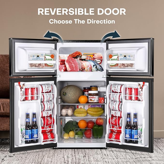 Upstreman 3.2 Cu.Ft Mini Fridge with Freezer, Double Door Mini Fridge, Adjustable Thermostat, Mini Refrigerator for Dorm, Office, Bedroom, Black-BD321 - Image 6