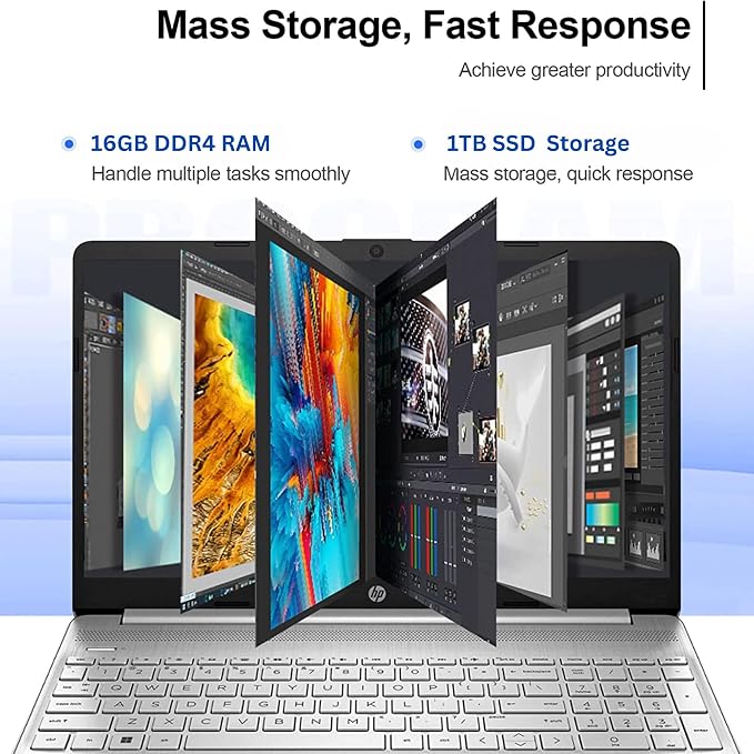 HP Pavilion 15.6" HD Touchscreen Anti-Glare Laptop, 16GB RAM, 1TB SSD Storage, Intel Core Processor up to 4.1GHz, Up to 11 Hours Long Battery Life, Type-C, HDMI, Windows 11 Home, Silver - Image 3