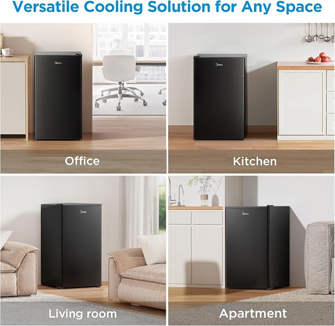 Midea 3.3 Cu.ft Compact Fridge, Energy Star Certified, Low Noise for Office | Adjustable Thermostat, Reversible Door,Ideal for Dorm, Office, Black - Image 9