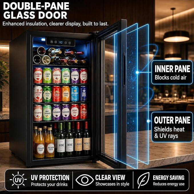 Beverage Refrigerator, 3.2 Cu.Ft Mini Fridge with Glass Door & Air Cooling, and Electronic Temperature Control for Beer, Wine, Soda, Compact Drink Fridge for Home, Office, Bar (3.2 Cu.Ft) - Image 5