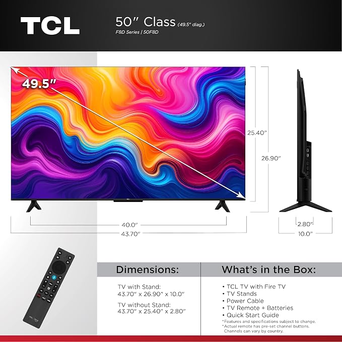 TCL 50-Inch F8D Series 4K QLED (50F8D, 2026 Model) with Dolby Vision HDR & Dolby Atmos Smart TV with Fire TV, Alexa+, 120Hz Refresh Rate, High Brightness LED Backlight - Image 2