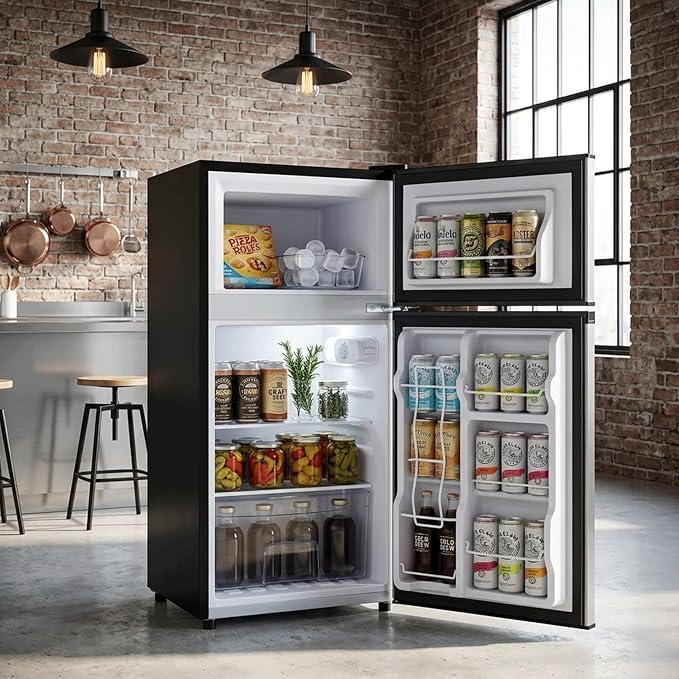 3.2 Cu.Ft Mini Fridge with Freezer, 2 Door Small Refrigerator with Adjustable Thermostat Energy-efficient Low Noise, Compact Fridge for Bedroom, Office, Dorm, Silver - Image 9