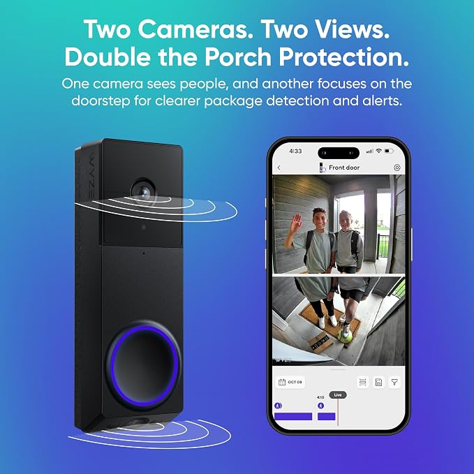 WYZE Wireless Duo Cam Video Doorbell, Battery Powered, 2K Full HD Video - Image 3