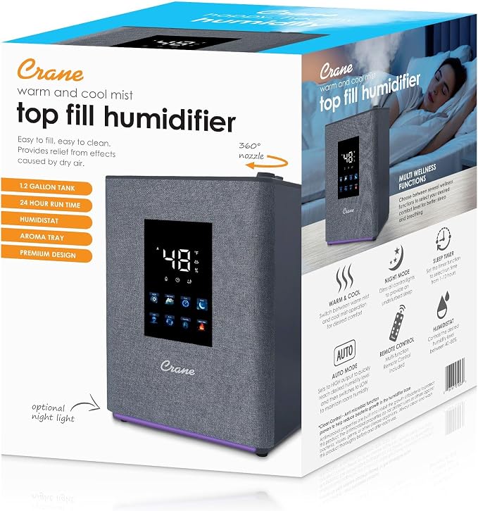 Crane 4.5L Warm and Cool Mist Humidifier, Top Fill Ultrasonic Humidifier for Large Room, Bedroom, Baby Nursery, Easy Clean, Humidifier with Essential Oil Tray, Humidifier with Humidistat & Remote - Image 7