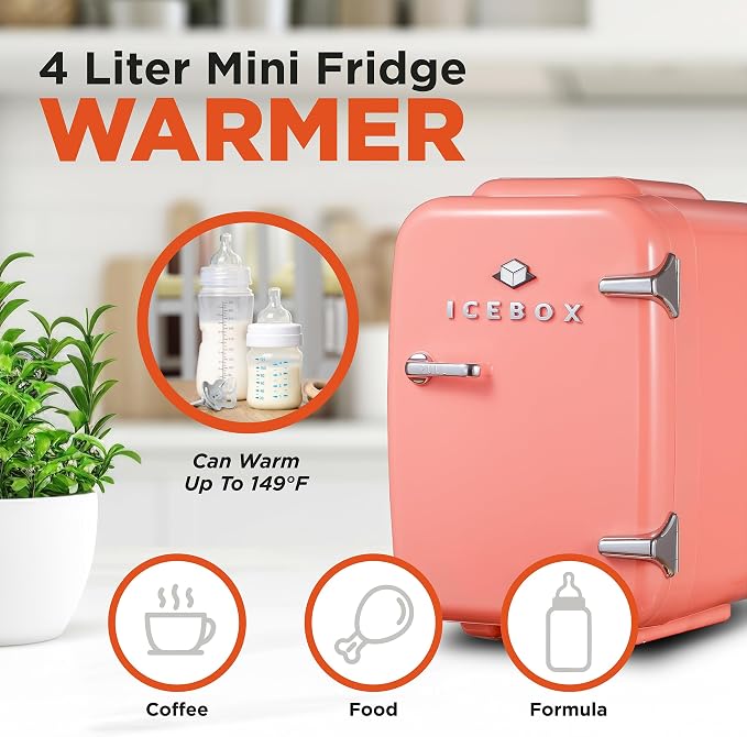 IceBox 4-Liter Mini Fridge Cooler/Warmer, IBMF4BLS, Blush Red | Portable Refrigerator Holds 6 Cans, Compact for Skincare, Beverages and Food, Includes 120V AC and 12V Car Adapters - Image 3