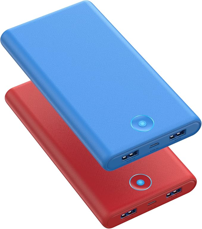 [2-Pack] Portable Charger Power Bank 20000mAh,Ultra Slim Fast Charging Battery Pack with Dual USB Outputs,Travel Essential Portable Phone Charger for iPhone 17/16/15/14/13/12/X,Galaxy S24-Red+Blue by AONIMI