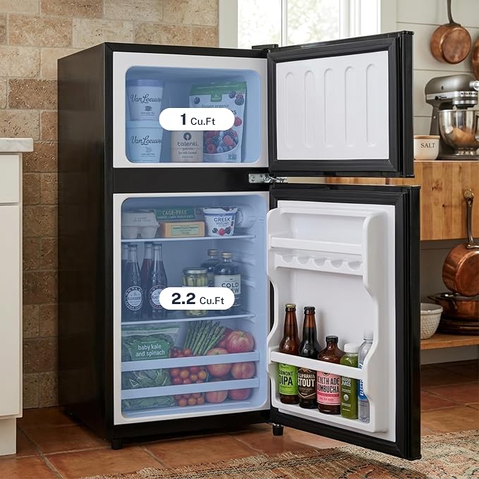 3.2 Cu.Ft Mini Fridge with Freezer, 2 Door Small Refrigerator with Adjustable Thermostat Energy-efficient Low Noise, Compact Fridge for Bedroom, Office, Dorm, Matte Black - Image 3