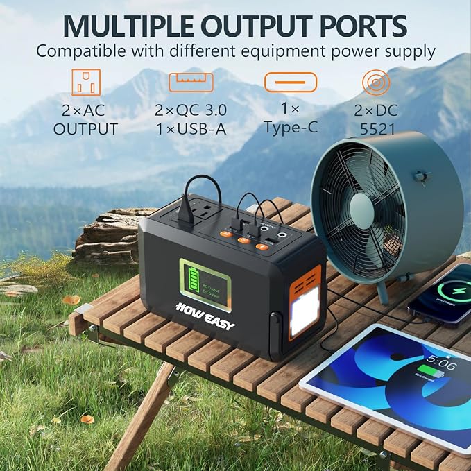HOWEASY Portable Power Station,120W(240W Peak) Solar Generator,88Wh Lithium Battery Power with 110V AC Outlet/DC/USB/LED Light for Outdoor Camping Trip Hunting Emergency(Solar Panel Optional) - Image 3