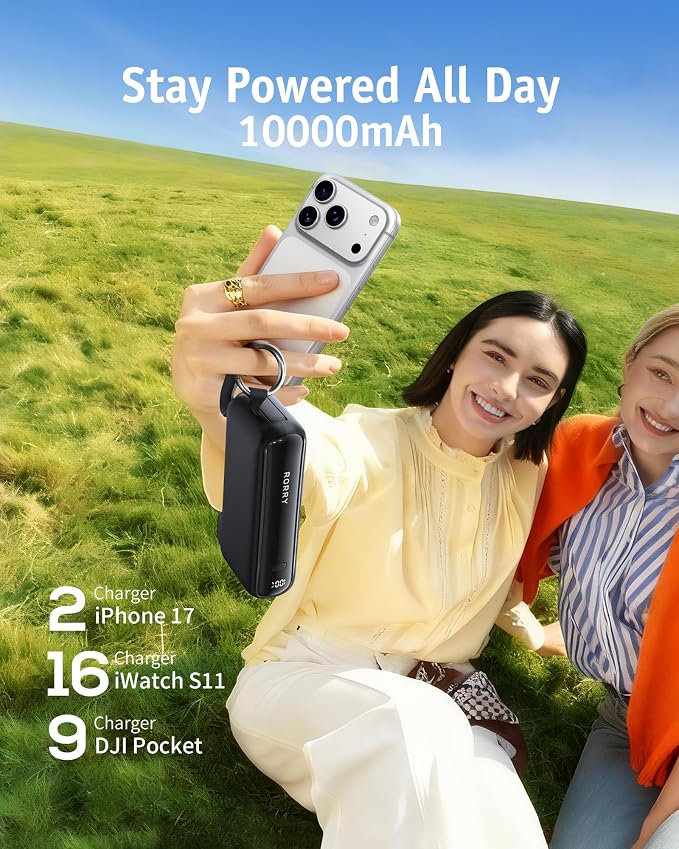 RORRY Flow Portable Charger, 10000mAh 40W Fast Charging Power Bank with Built-in USB C Cable and Foldable Wall Plug, Battery Pack Travel Essentials for iPhone 17/16/15, Apple Watch, iPad, MacBook - Image 7