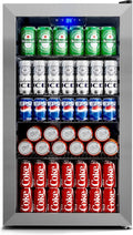 130 Can Beverage Refrigerator, 3.2 Cu.ft Mini Fridge, Glass Door, Silver | 34-64°F, LED Interior Light, Adjustable Removable Shelves, Beverage Cooler for Bedroom, Office, Bar by Manastin