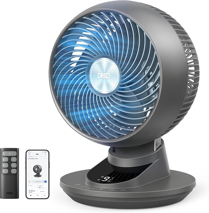 DREO Smart Fan for Bedroom, Powerful 85 ft Airflow, 12 Inches, Desk Fans in 20dB Quiet, 90°+90° oscillating fans, App/Voice Control, 9 Speeds & 8/12H Timer for Home Office Dorm by DREO