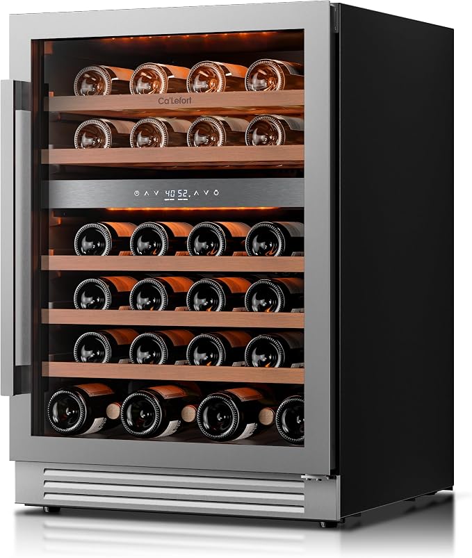 Ca'Lefort 24 Inch Wine Fridge, 52 Bottle Dual Zone Wine Cooler | 40-65°F Touch Control, Dual-Pane Glass Door, Adjustable Shelves, 3 Color LED, Built-In or Under Counter for Home Bar Kitchen by CaLefort