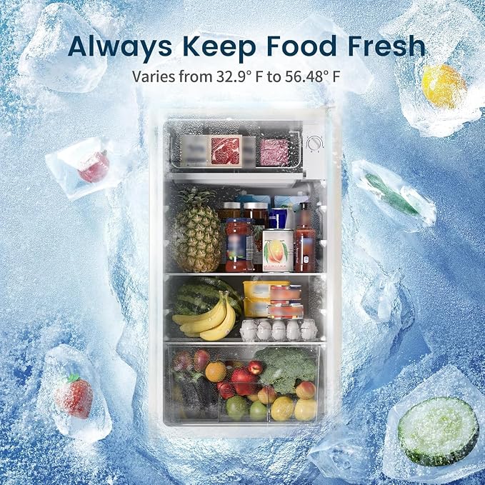 Mini Fridge with Freezer 3.2 Cu.Ft for Bedroom Cream White | Single Door, Small Refrigerator, Energy-efficient, Low Noise, Mini fridge for Dorm Office - Image 4