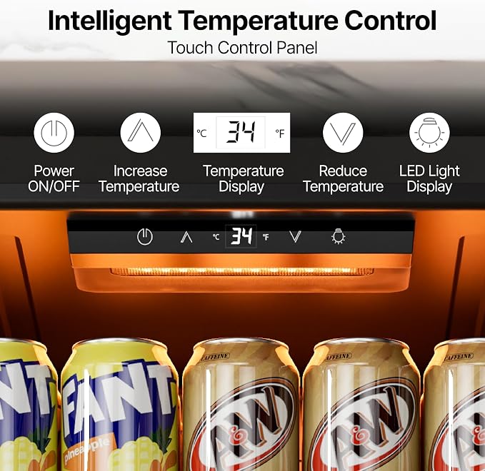 Ca'Lefort 105 Cans Mini Fridge, Beverage Refrigerator Cooler for Drink/Beer | 3.1 Cu.ft, Low-noise, Reversible Glass Door, 3-Color LED Lighting, Adjustable Shelves, 34℉ to 54℉ - Image 2