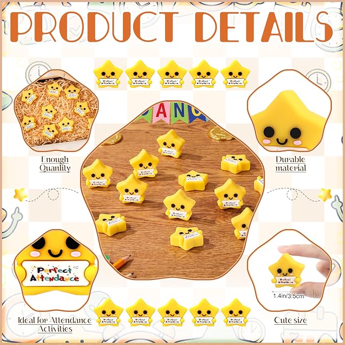 Skylety 50 Pcs Perfect Attendance Resin Star, Perfect Attendance Awards - Image 2