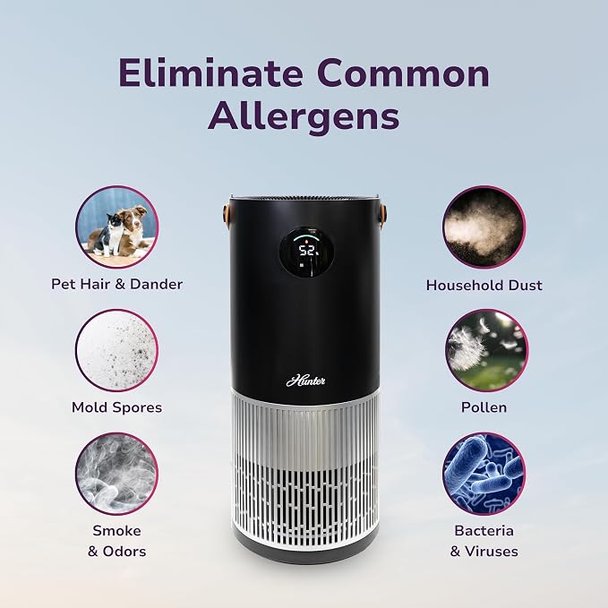 Hunter Fan Company Humidifier and Air Purifier In One, Advanced Filtration Air Purifiers for Home, Air Purifiers for Home Pets, Humidifiers for Bedroom and Humidifiers for Bedroom Baby, Black/Silver - Image 3