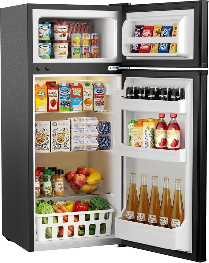 4.5 Cu.Ft Mini Fridge with Freezer, 2 Doors Small Fridge with Adjustable Thermostat & Removable Glass Shelves, Small Refrigerator for Kitchen Office Dorm, Quiet Operation, Black by ICYGLEE