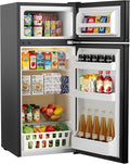 4.5 Cu.Ft Mini Fridge with Freezer, 2 Doors Small Fridge with Adjustable Thermostat & Removable Glass Shelves, Small Refrigerator for Kitchen Office Dorm, Quiet Operation, Black by ICYGLEE