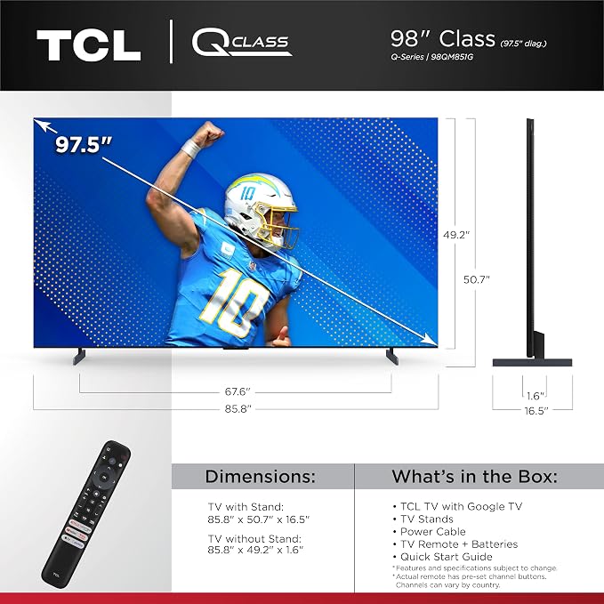 TCL 98-Inch QM85 QLED 4K Smart QD-Mini LED TV with Google TV (98QM851G, 2024 Model) Dolby Vision IQ HDR, Dolby Atmos, Game Accelerator up to 240Hz, Voice Remote, Works with Alexa, Streaming Television - Image 4