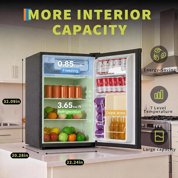 4.5 cu ft Mini Fridge Freezer, Energy-Efficient, Quiet, Adjustable Shelves | Single door, compact, for dorm, office, bedroom, kitchen, and bar use - Image 2
