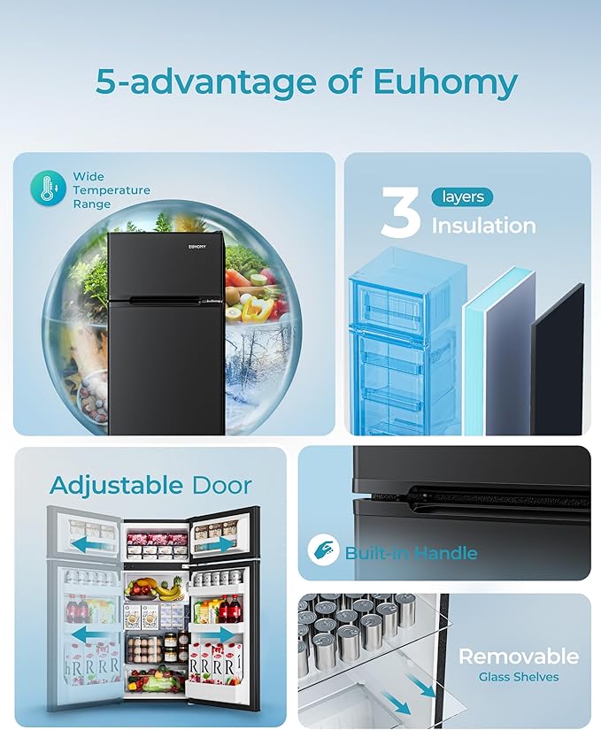 EUHOMY Mini Fridge with Freezer, 4.5 Cu.Ft Mini Refrigerator fridge, 2 door For Bedroom/Dorm/Office/Apartment - Food Storage or Cooling drinks, Black - Image 5