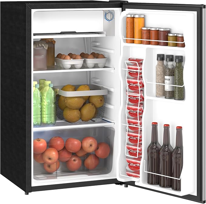 HOMCOM 3.2 Cu.Ft Mini Fridge with Freezer Single Reversible Door Silver | Compact Refrigerator, Adjustable Thermostat, Shelf, for Bedroom Dorm Home Office, Energy Efficient by HOMCOM