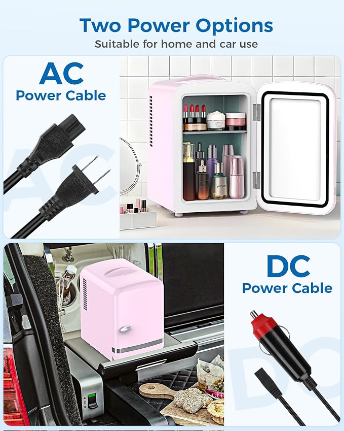 Electactic Mini Fridge for Skincare, 4L/6 Cans Portable Compact Cosmetic Fridge, Retro Desktop Fridge with AC/DC Adapters, Small Cooler and Warmer for Beverage, Makeup, Bedroom, Office, Kids, Pink - Image 3