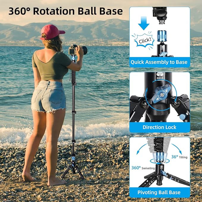 SIRUI P-325FS Monopod with Feet, Max Load 22lbs, 360° Panorama, Quick Release - Image 3