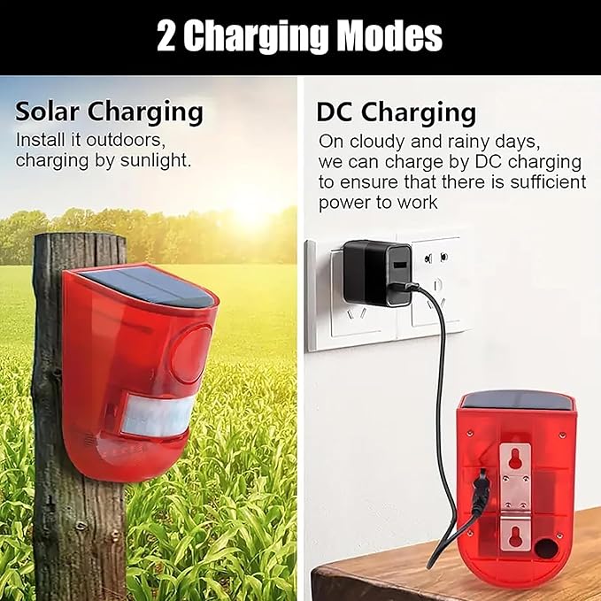 Solar Sound & Light Alarm Outdoor Motion Sensor, 6LEDs Flash Warning Security - Image 3